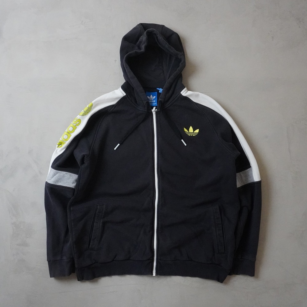 Adidas Originals Mens XL Full Zip Hoodie Black White Grey Trefoil Lime Green